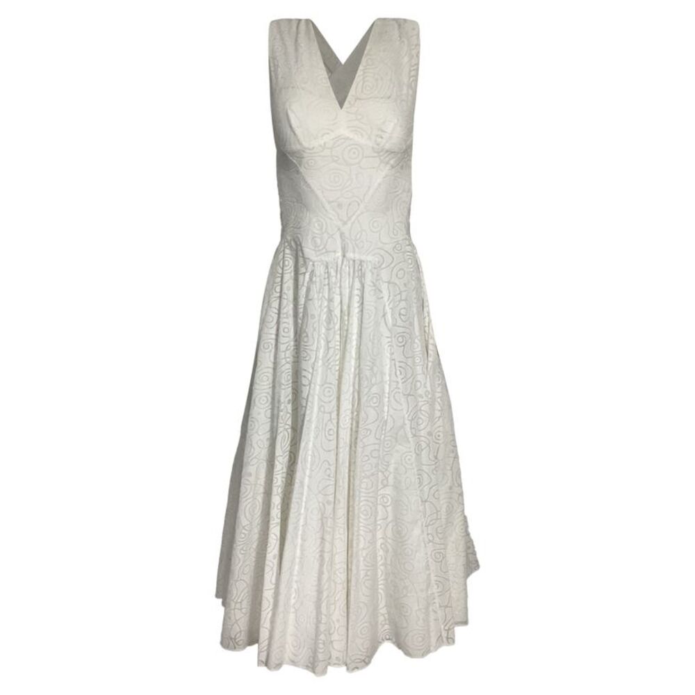 Alaïa Printed Cross-back Midi Dress in White Cotton